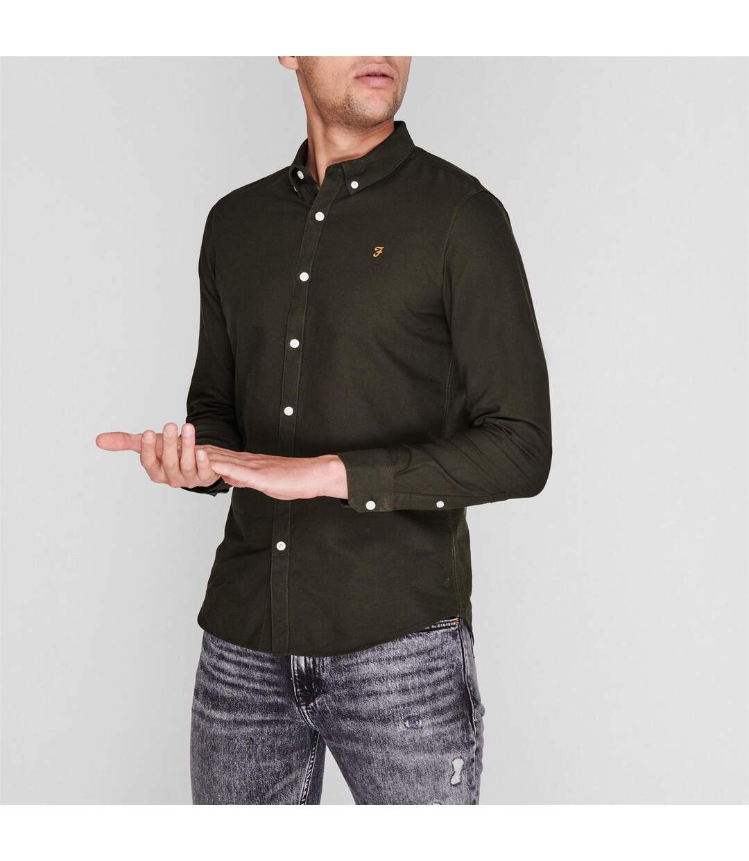 Chemise À Boutons Manches Longues Motif/style Rétro Homme Vert Foncé Farah-3