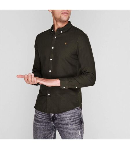 Chemise À Boutons Manches Longues Motif/style Rétro Homme Vert Foncé Farah