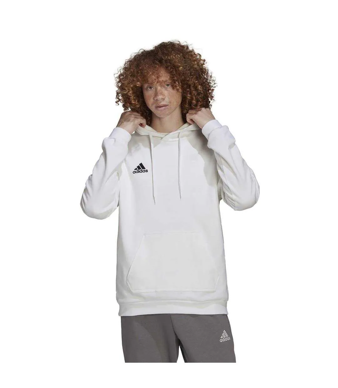 Mens Entrada 22 Cotton Blend Pullover Hoodie White Black Adidas-4