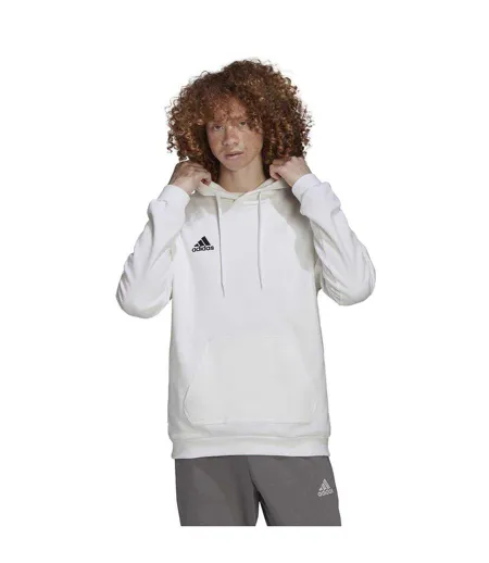 Mens Entrada 22 Cotton Blend Pullover Hoodie White Black Adidas