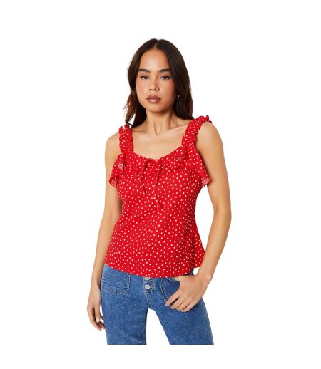 Womens/ladies polka dot frill detail petite tank top red Dorothy Perkins