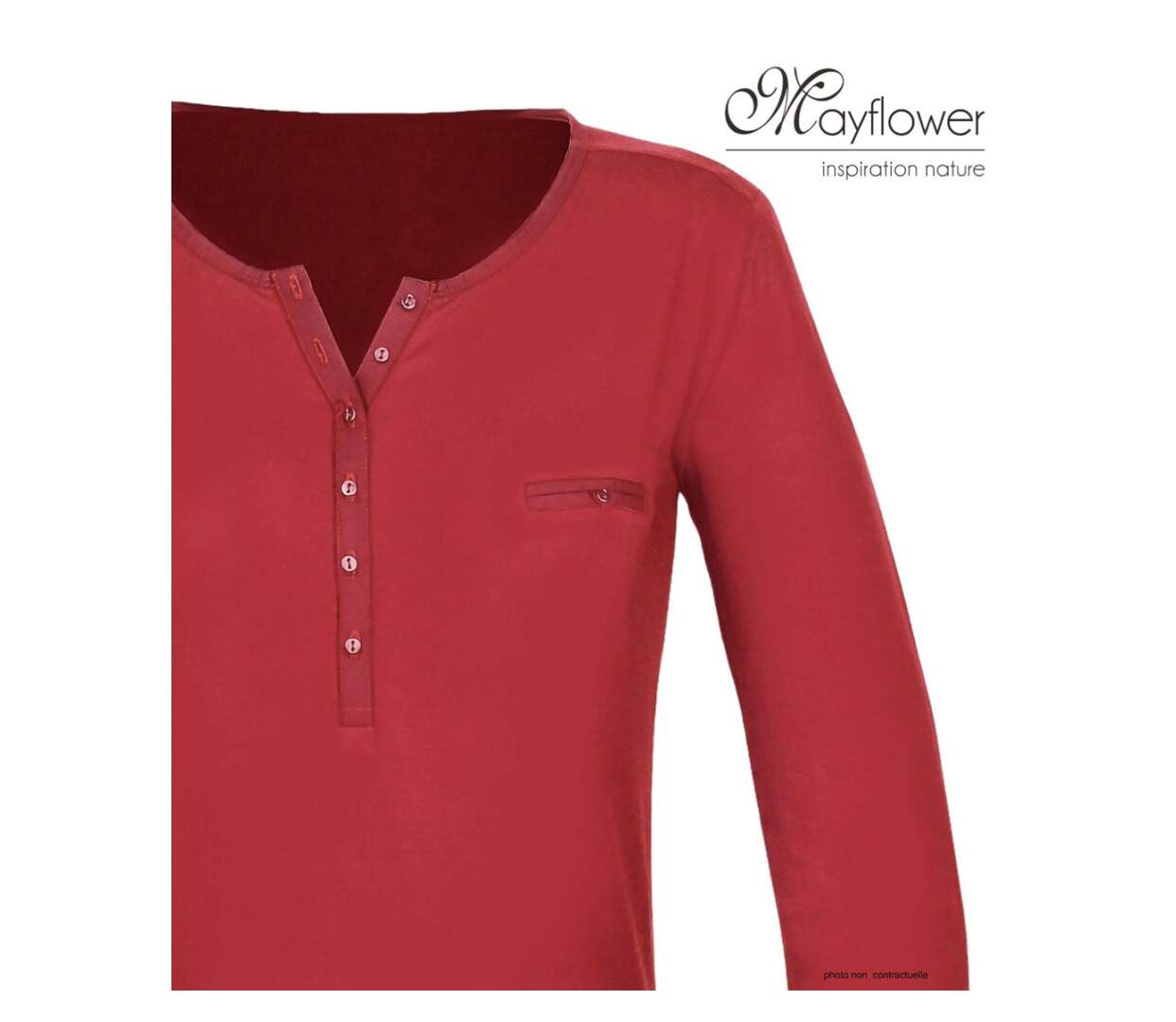 MAYFLOWER NOVICE3 – Tee-shirt manches longues rouge col tunisien satin pour un look dynamique et raffiné-4
