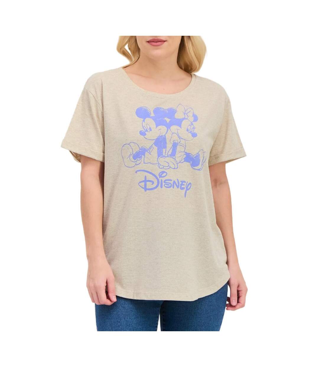 T-Shirt beige femme disney minnie & mickey sketch-1