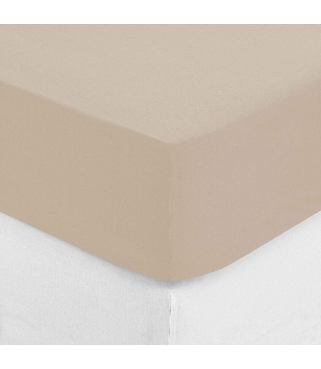 Drap Housse 2 Personnes Percale 160x200cm Beige Lin-2