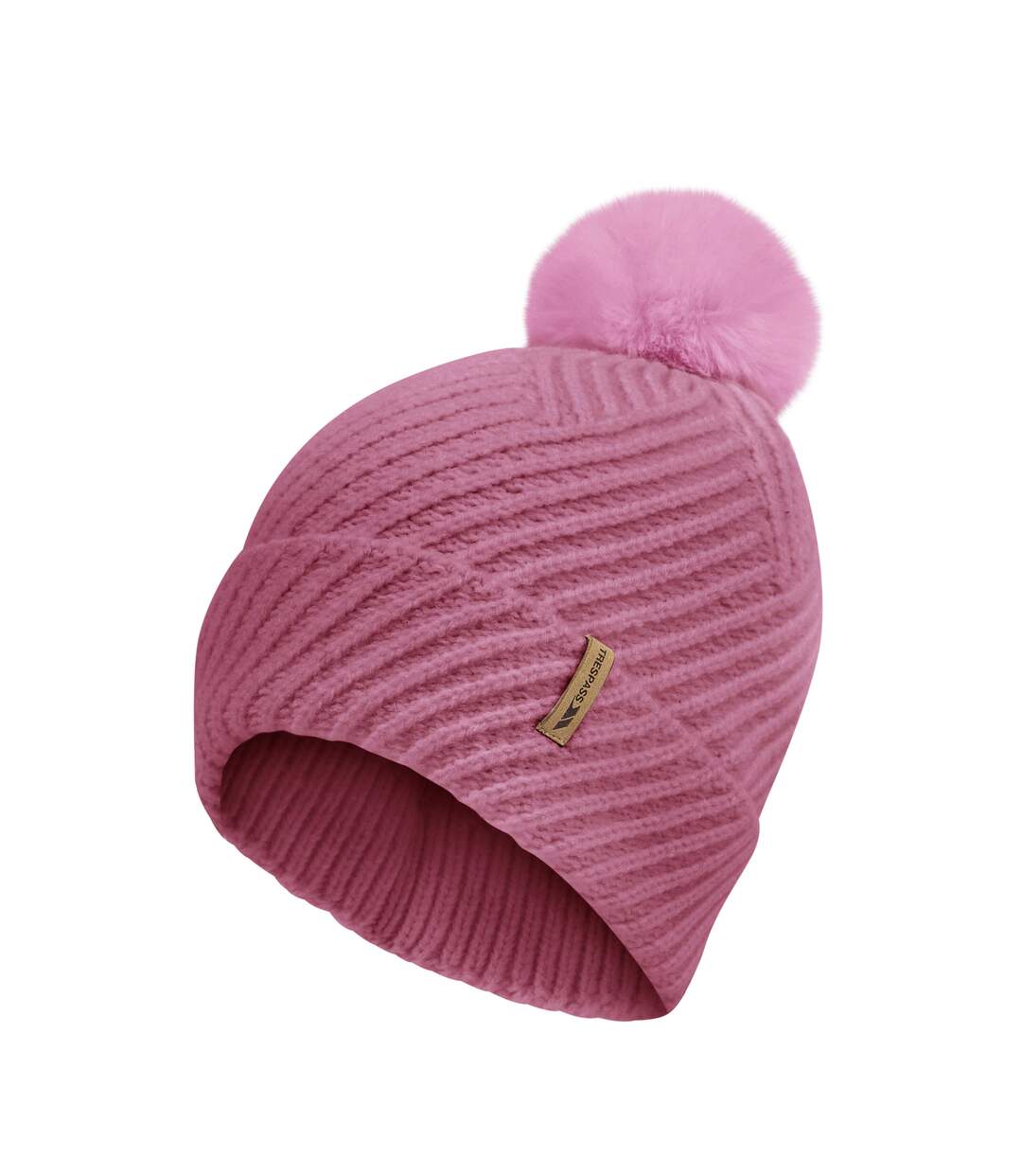 Bonnet Tricoté À Pompon Et Revers Motif/style À Motifs Anala Femme Rose Trespass-4