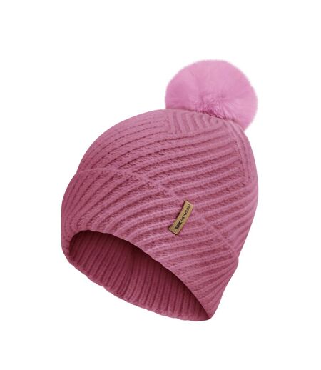 Bonnet Tricoté À Pompon Et Revers Motif/style À Motifs Anala Femme Rose Trespass