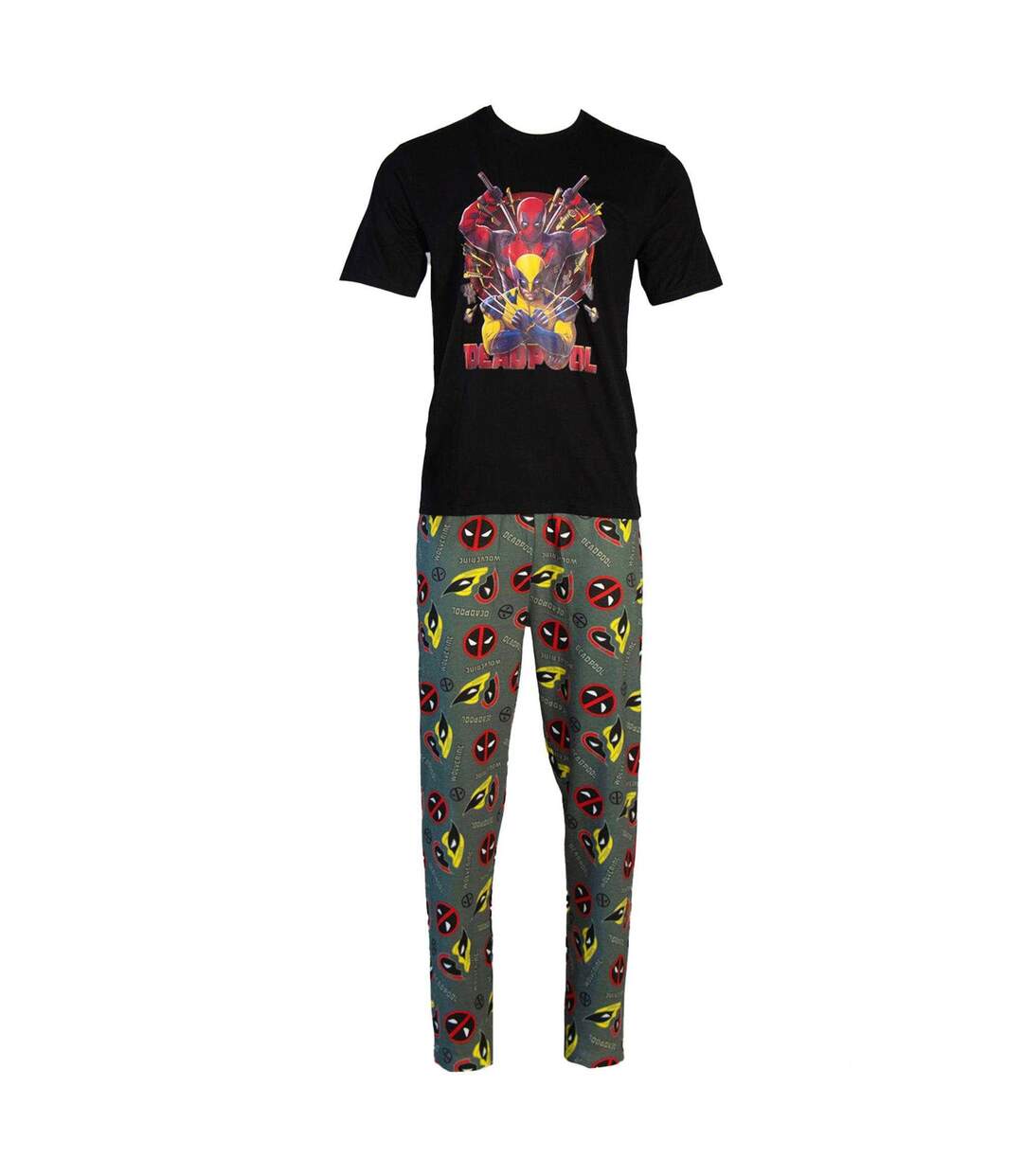 Mens Action Pose Cotton Pyjama Set Black Multicoloured Deadpool & Wolverine-3