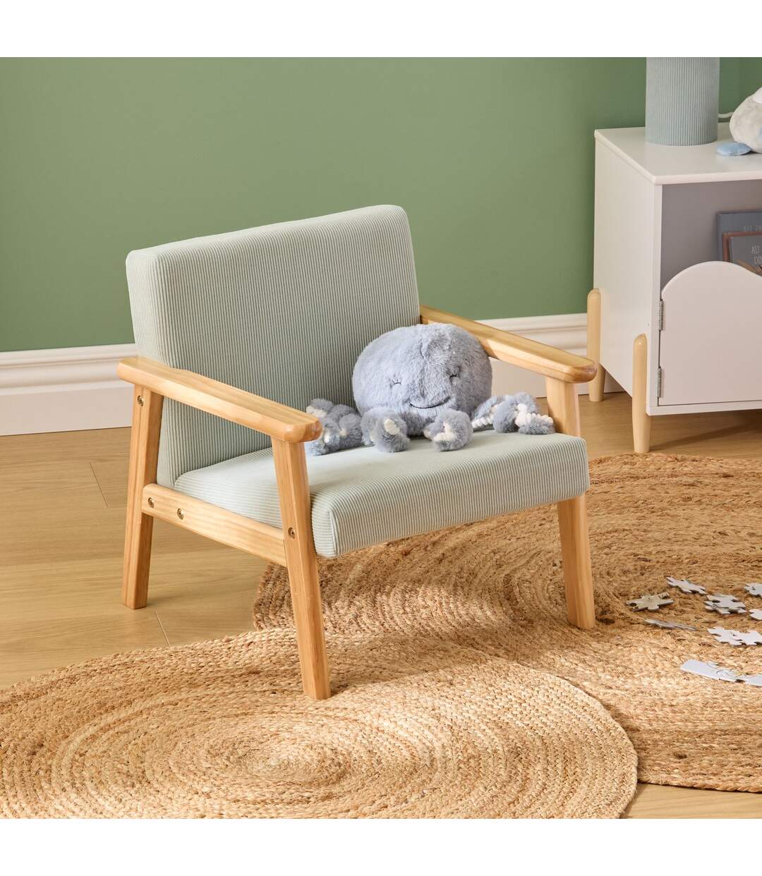 Fauteuil enfant en velours côtelé BASILE - Mer-2