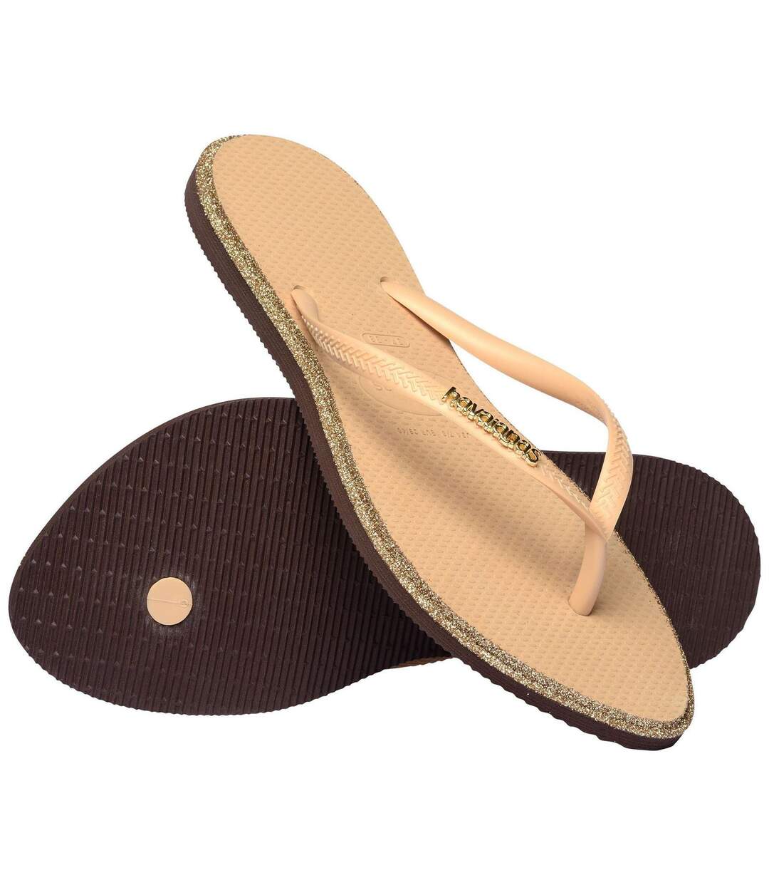 Womens/ladies Glitter Pointed Flip Flops Golden Brown Havaianas-4