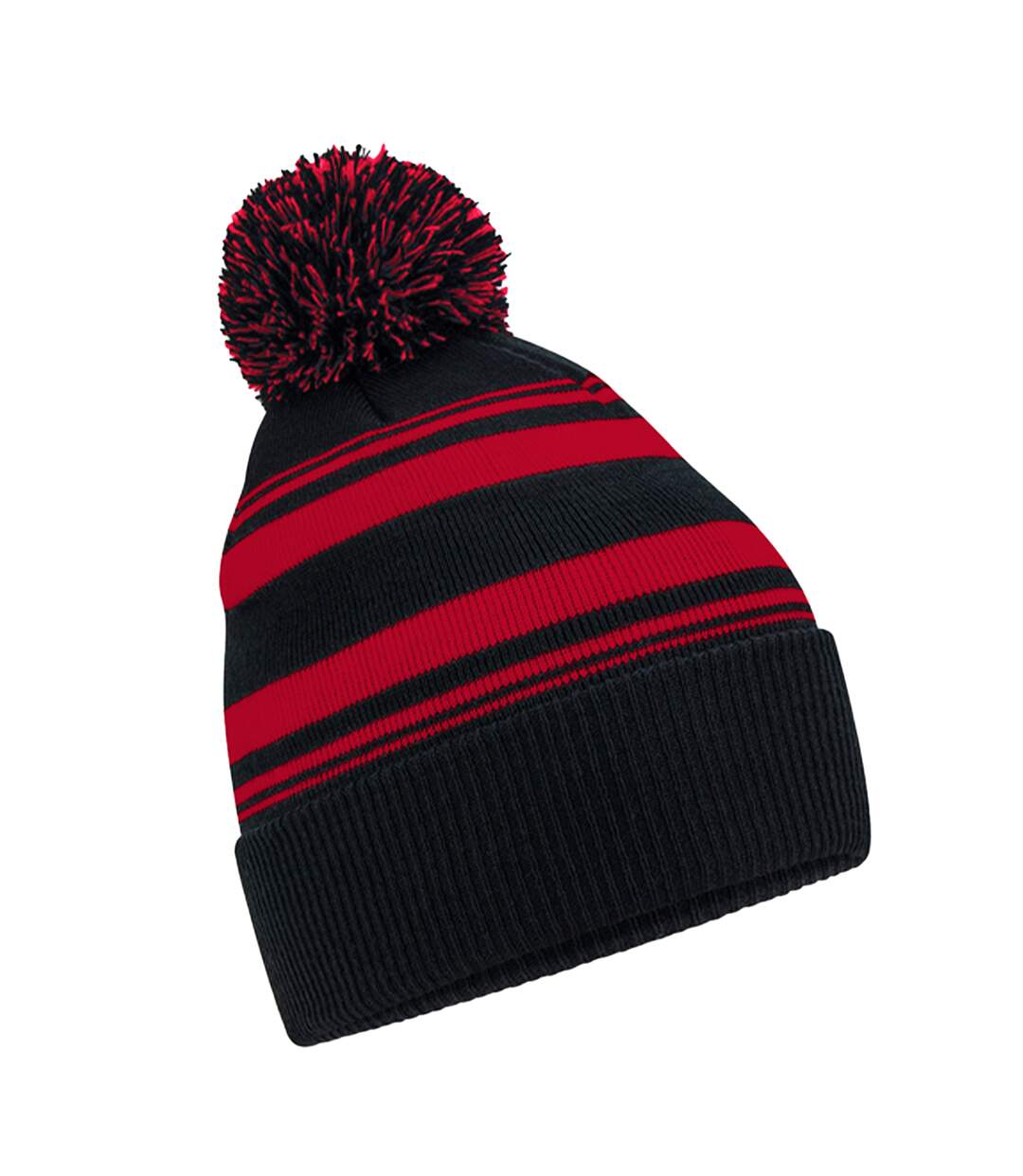 Bonnet Motif/style Rayé Fan Noir Rouge Classique Beechfield-2
