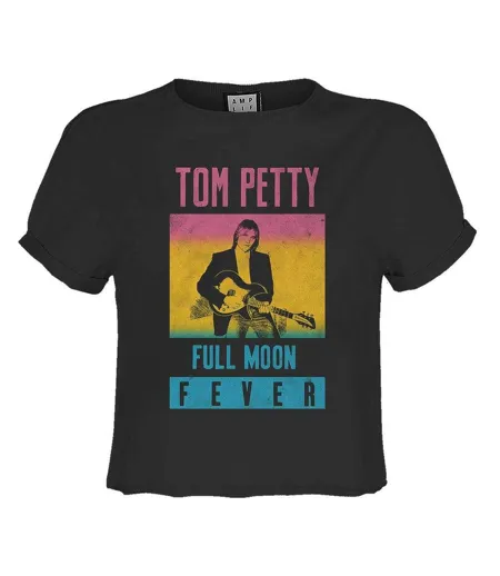 Womens/ladies Full Moon Fever Tom Petty & The Heartbreakers Crop Top Charcoal Amplified