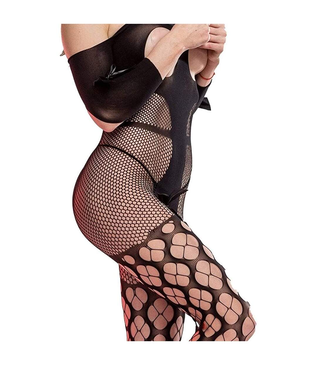 Womens/ladies amber bodystocking black Cindylove-4