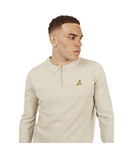 Mens Knitted Quarter Zip Long-sleeved Polo Shirt Oat Brave Soul