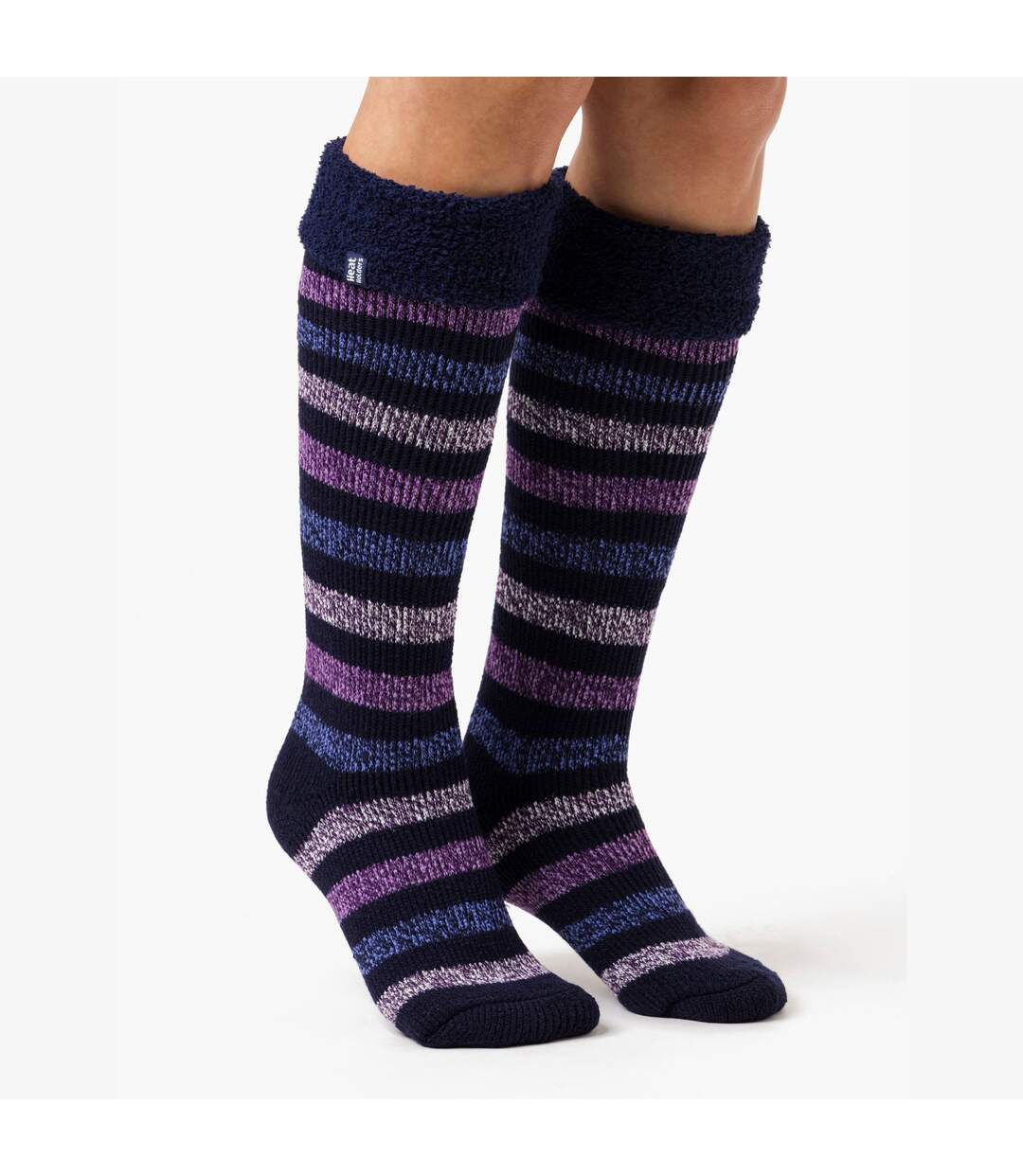 Ladies Multicoloured Striped Patterned Long Wellington Boot Thermal Socks-4