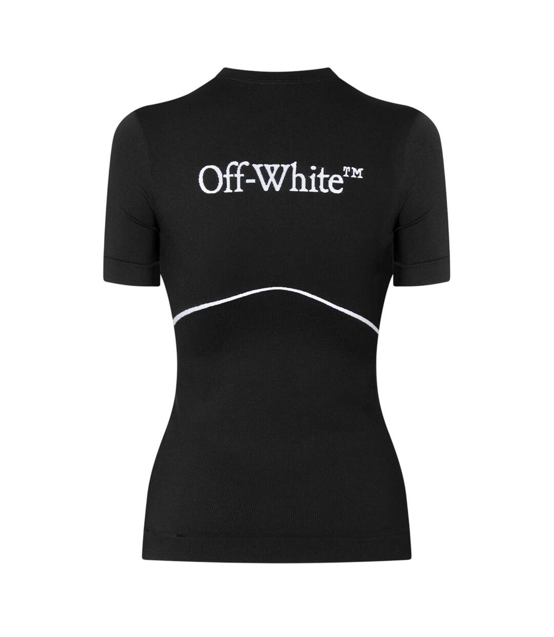 T-shirt Col Rond Manches Courtes Femme Coupe Slim Sans Coutures Noir Off White-3