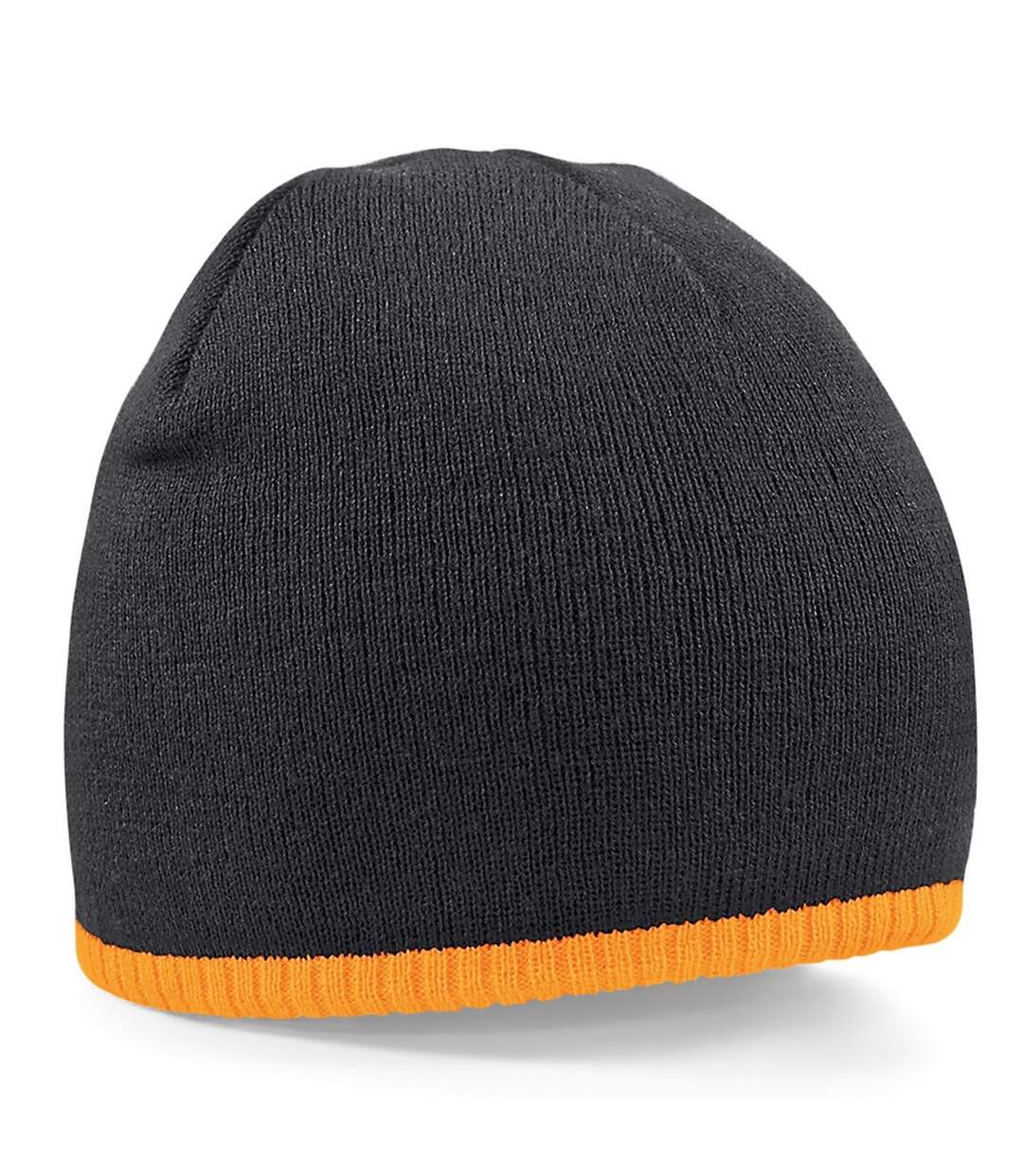 Beechfield Plain Basic Knitted Winter Beanie Hat (Black/Fluorescent Orange) - UTRW209-1