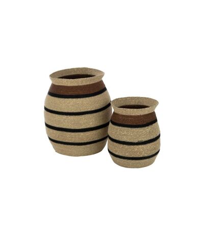 Lot de 2 Cache-Pots Paniers Rayures Herbes Marines 48cm Marron