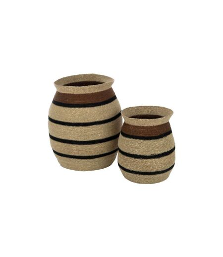 Lot de 2 Cache-Pots Paniers Rayures Herbes Marines 48cm Marron