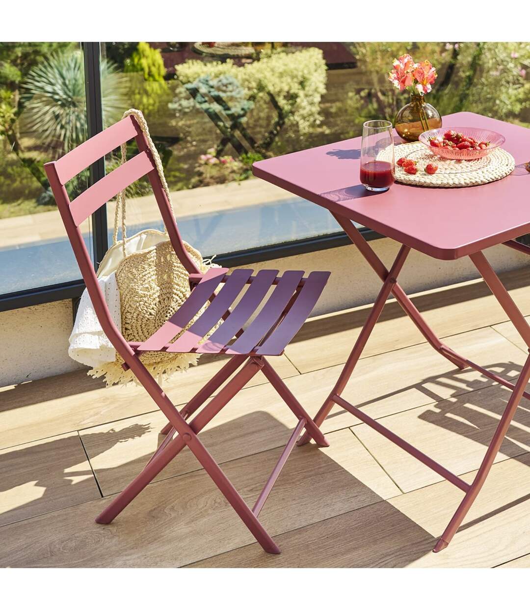 Lot de 4 chaises de jardin pliables en métal GREENSBORO - Lie de vin-2