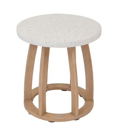 Table de jardin d'appoint ronde en bois et béton LEMINDO - Marron
