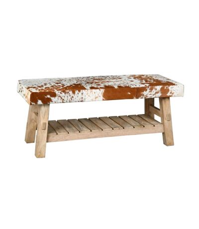 Banc avec étagère en bois recyclé et peau de vache