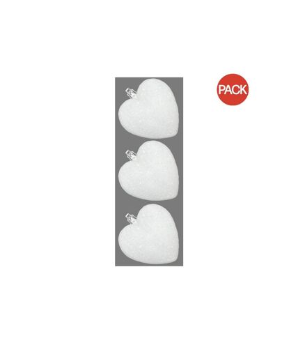 Pack of 3  Glitter hearts bauble  9cm silver Davies Products