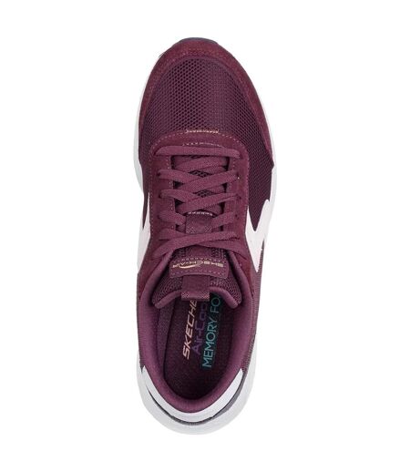 Womens/ladies skech-air court air wave suede trainers burgundy/white Skechers