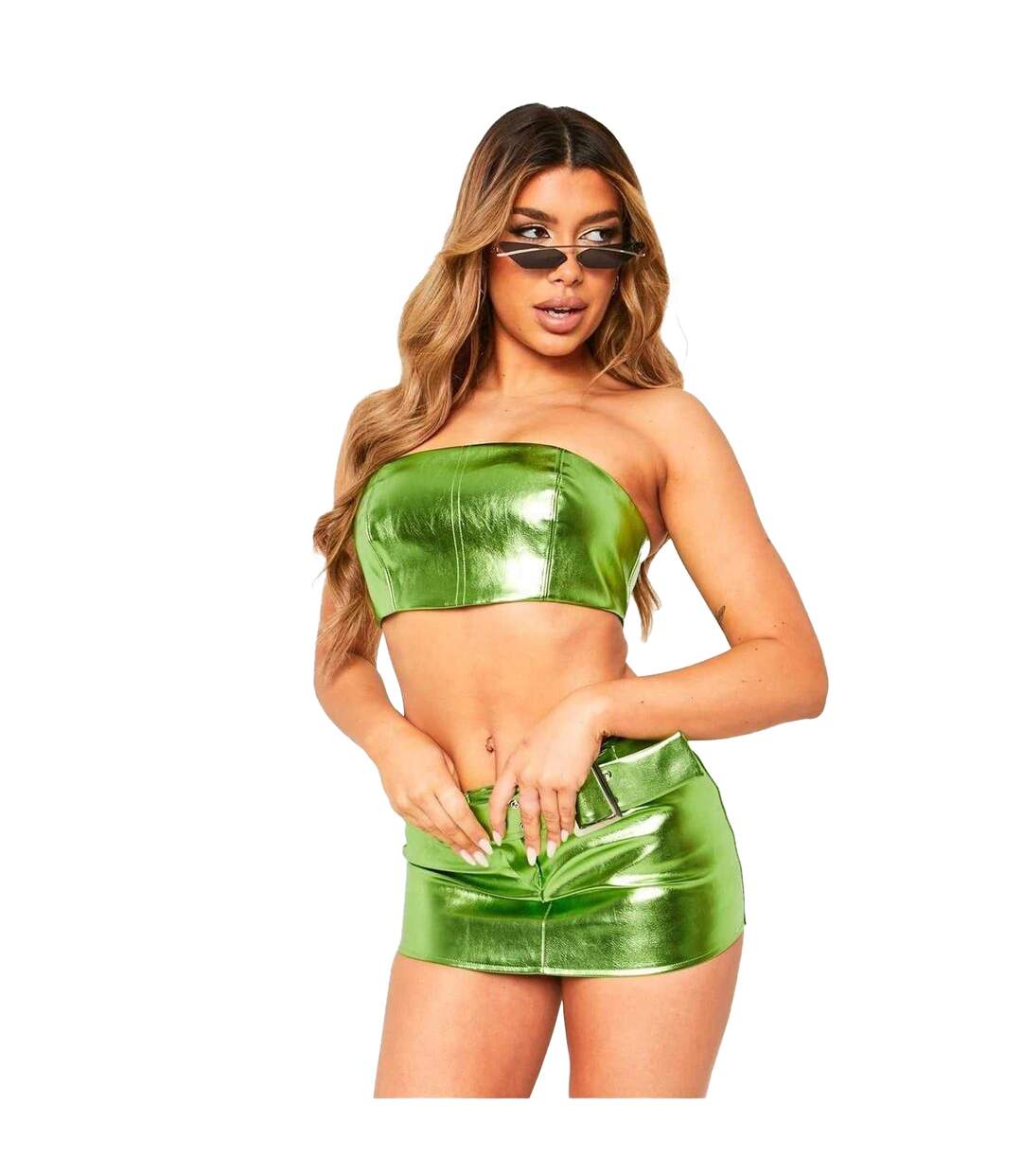 Womens/ladies Metallic Festival Crop Top Green Missy Empire-3