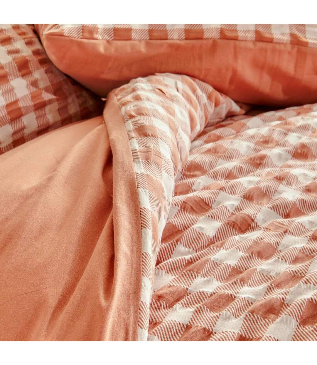 Parure de Lit 3 Pièces Vichy 240x220cm Terracotta-3