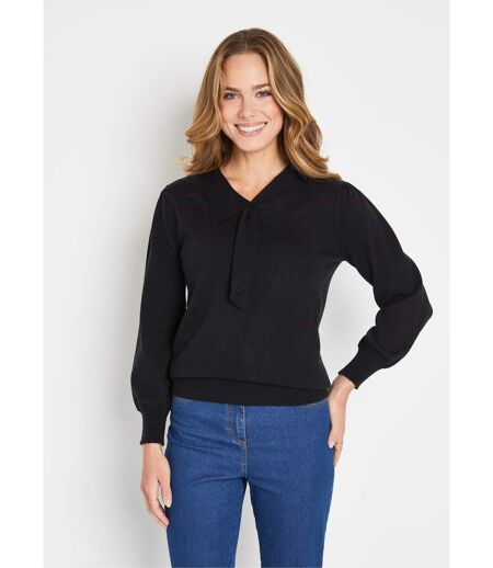 Pull fin col cravate mélange laine