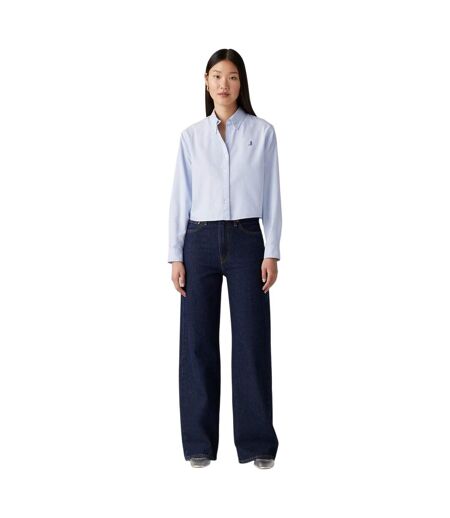 Womens/ladies Cotton Blend Wide Leg Jeans Shaded Blue Levis