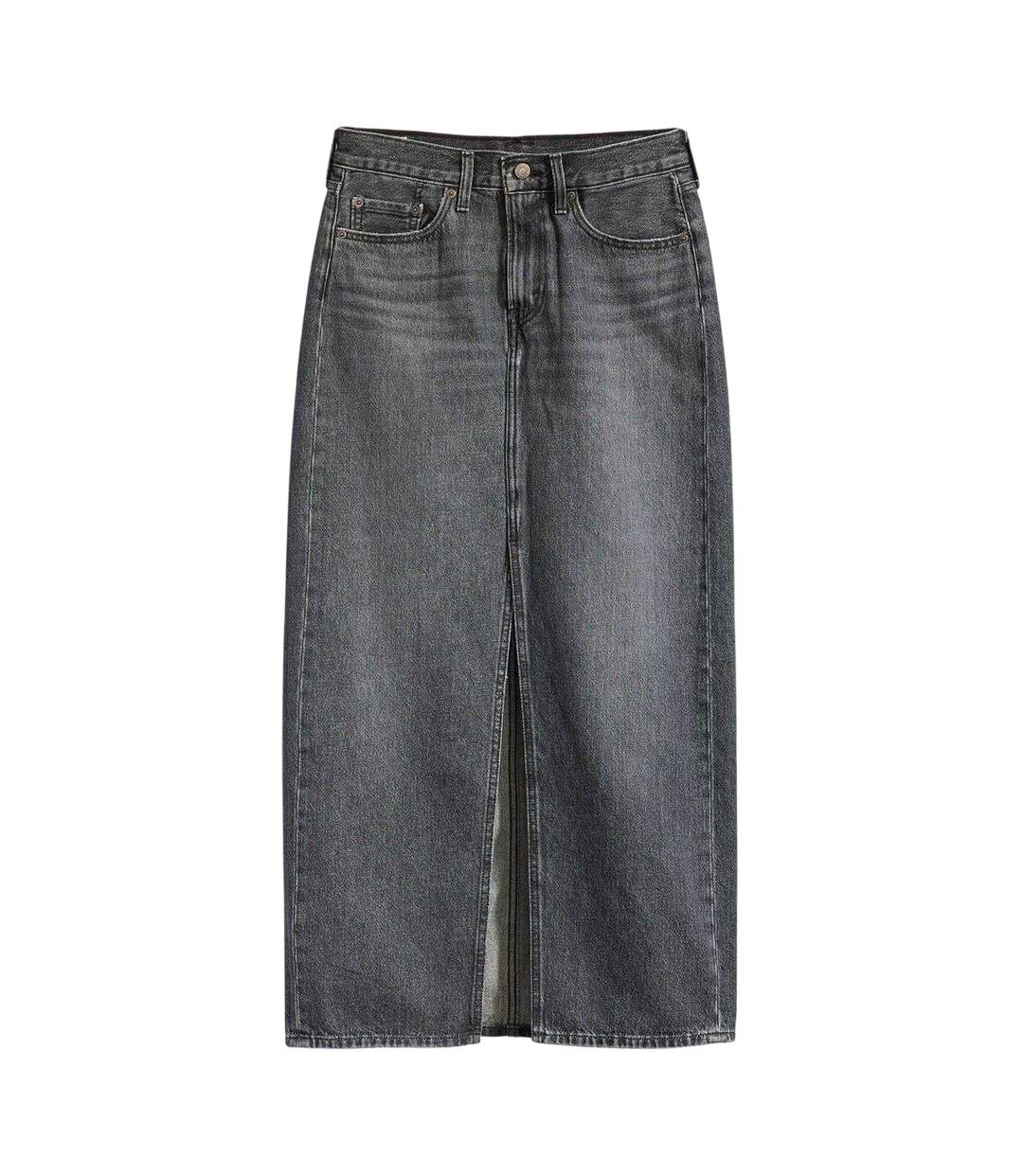Womens/ladies Denim High Waist Maxi Skirt Black Levis-2