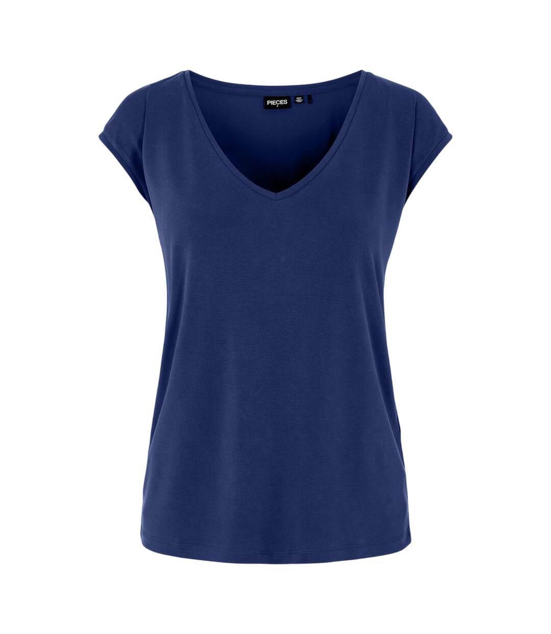 Womens/ladies Pckamala Knitted V Neck T-shirt Blue Pieces-1