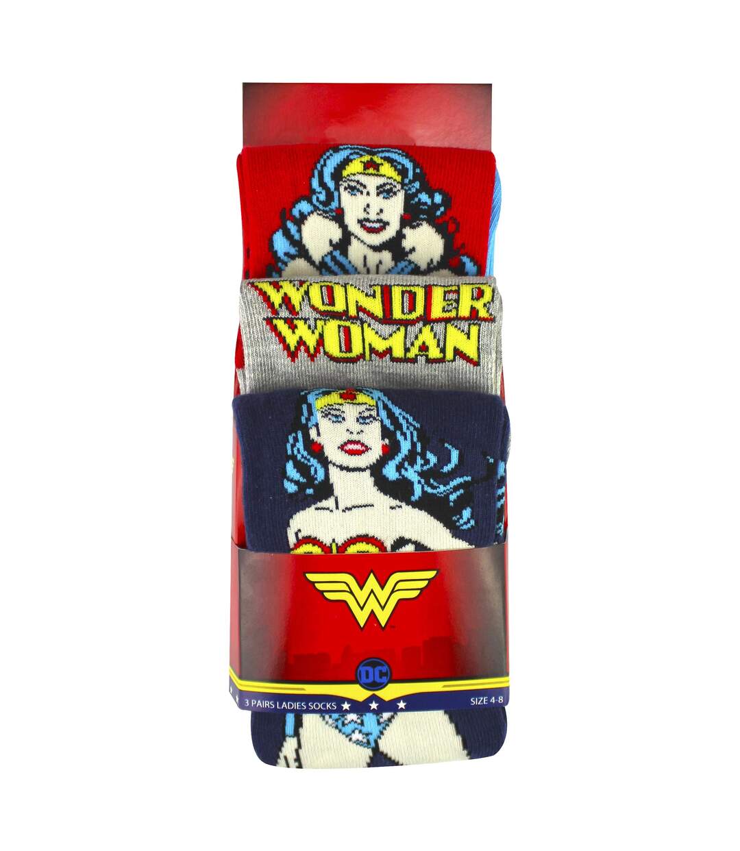 3 Pairs Ladies Cotton Novelty Socks - Wonder Woman Pattern Comfortable Socks-2
