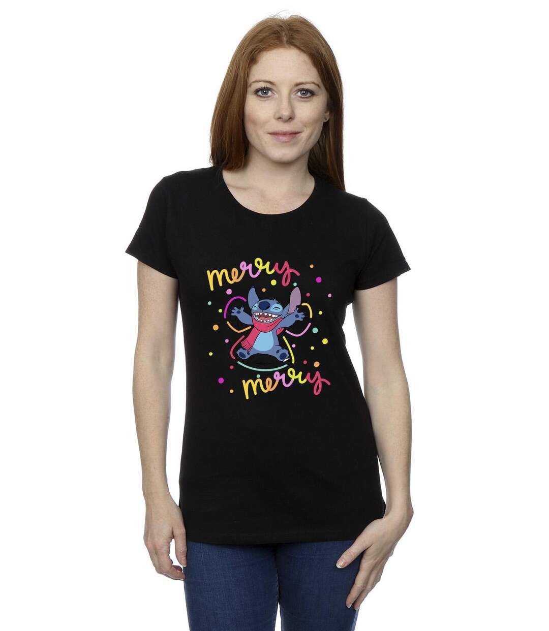 Disney T-shirt en coton Lilo & Stitch Joyeux arc-en-ciel Femme/Femme (Noir) - UTBI26086-2