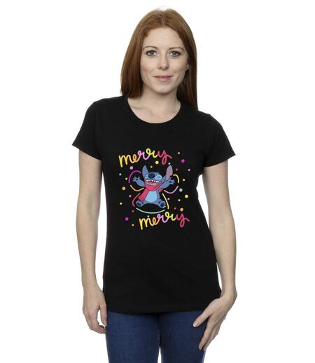 Disney T-shirt en coton Lilo & Stitch Joyeux arc-en-ciel Femme/Femme (Noir) - UTBI26086