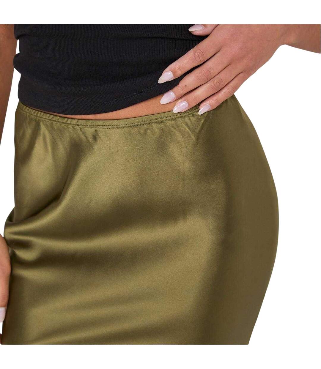 Womens/ladies Satin Maxi Skirt Khaki Green I Saw It First-4