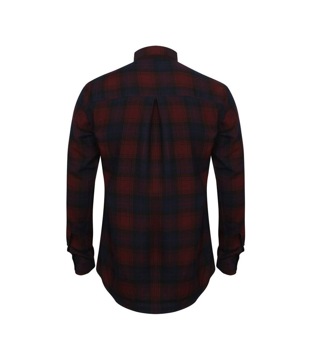 Mens checked brushed shirt burgundy Skinni Fit-2