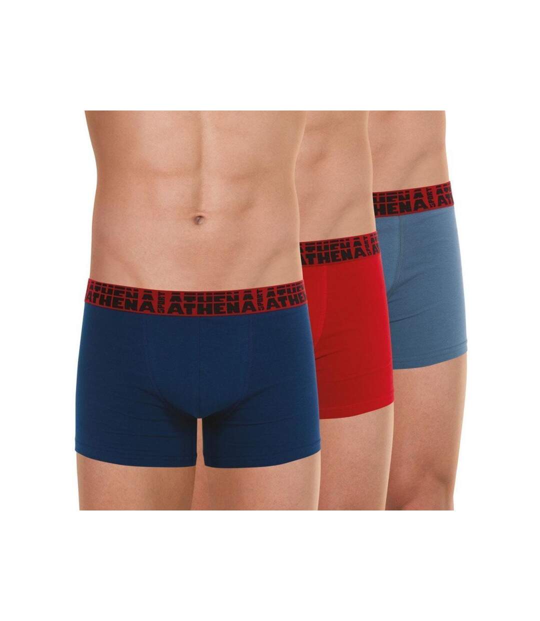 ATHENA Lot de 3 Boxers Homme Coton EASYSPORT Marine Rouge Gris