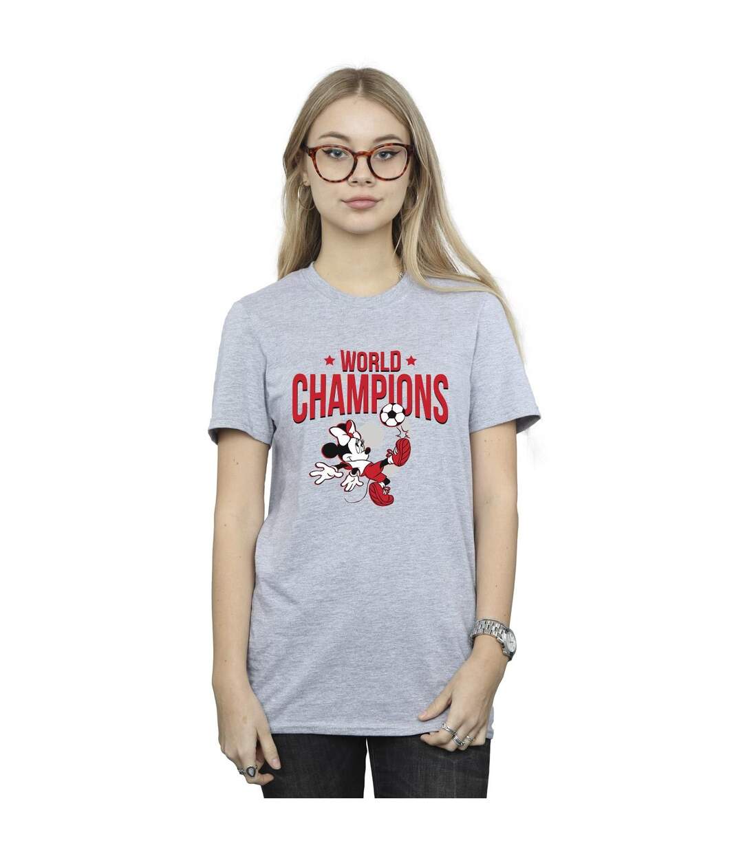 Disney Femmes/Les femmes Minnie Mouse World Champions Coton Boyfriend T-Shirt (Gris sportif) - UTBI38638-2