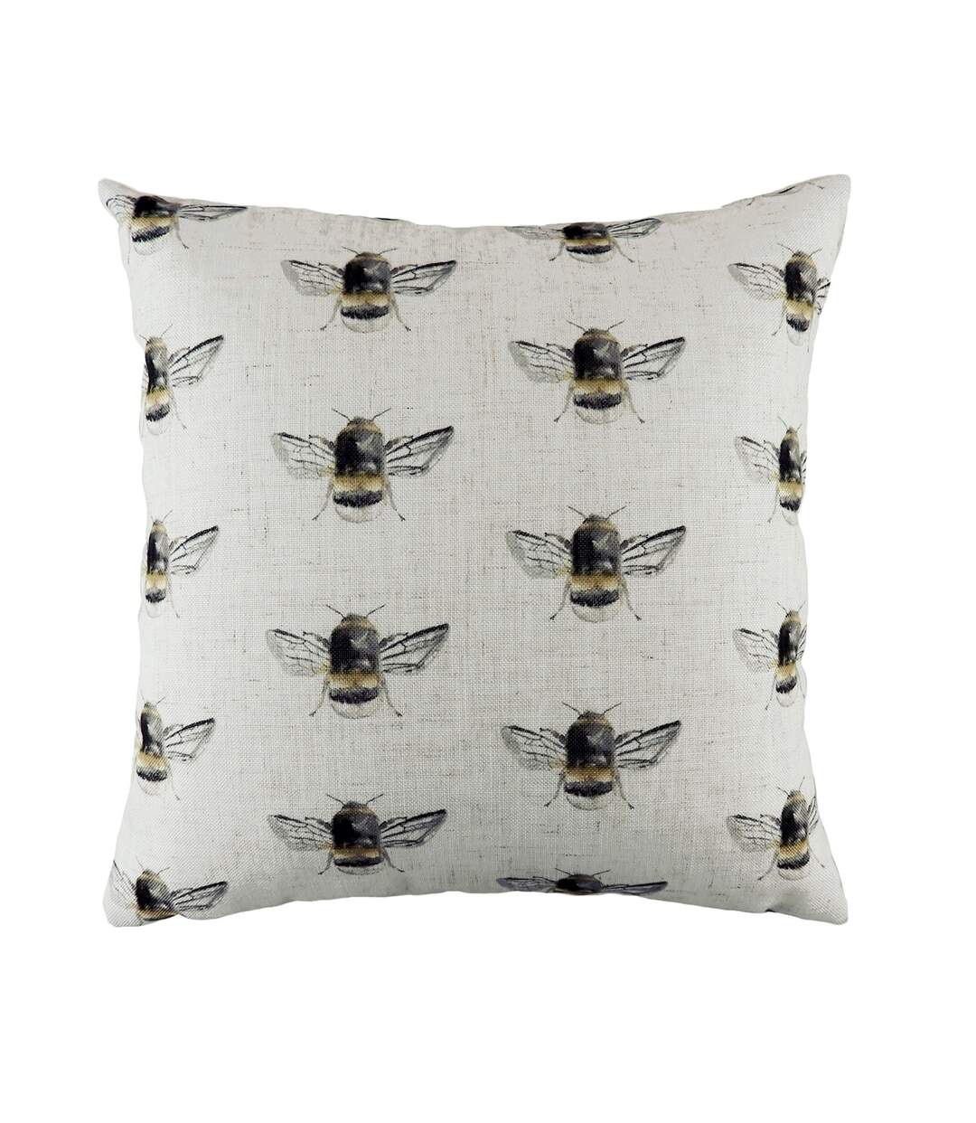 Bee happy repeat print cushion cover one size off white/black/yellow Evans Lichfield