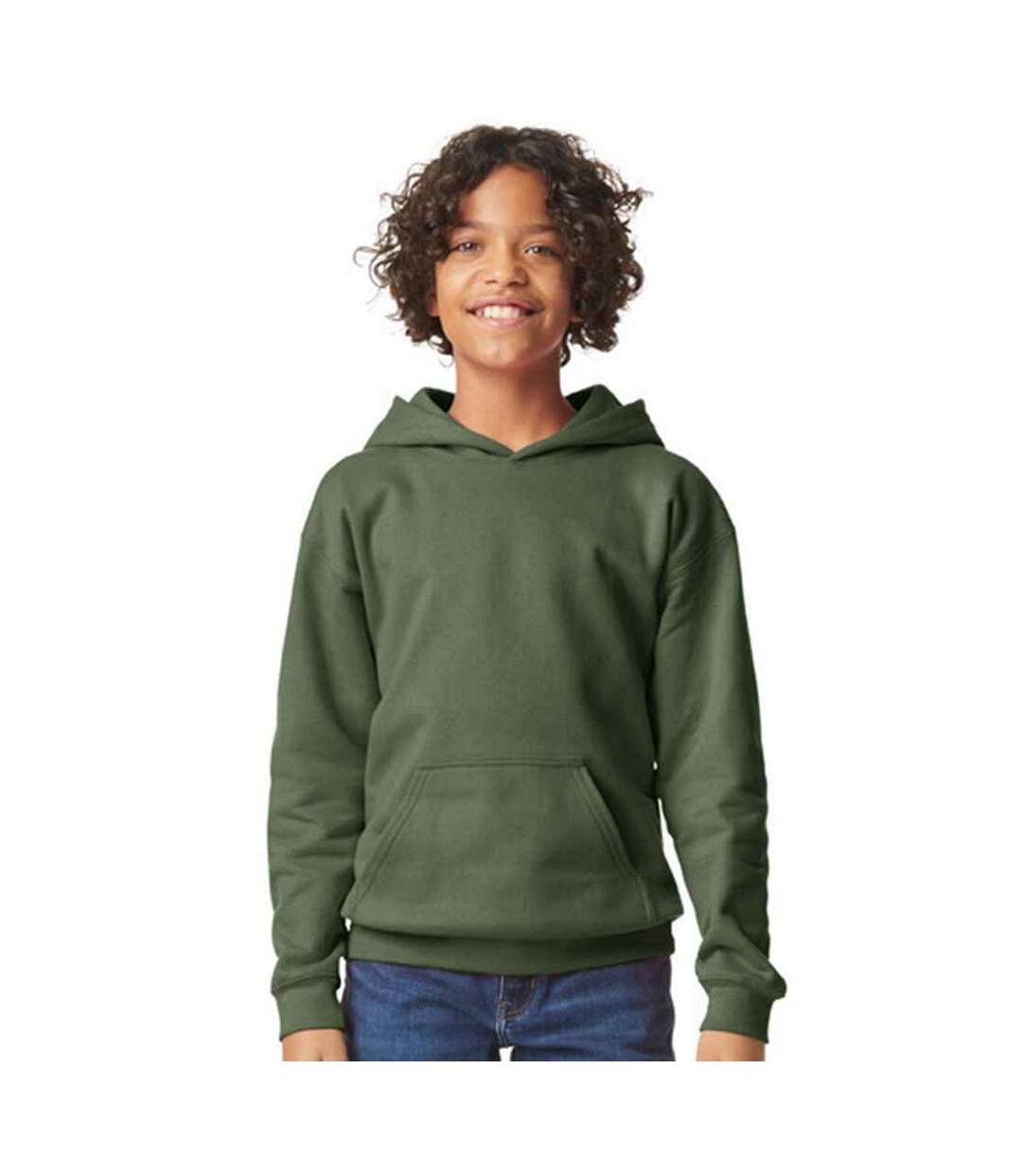 Sweat à capuche enfant vert kaki Gildan-1