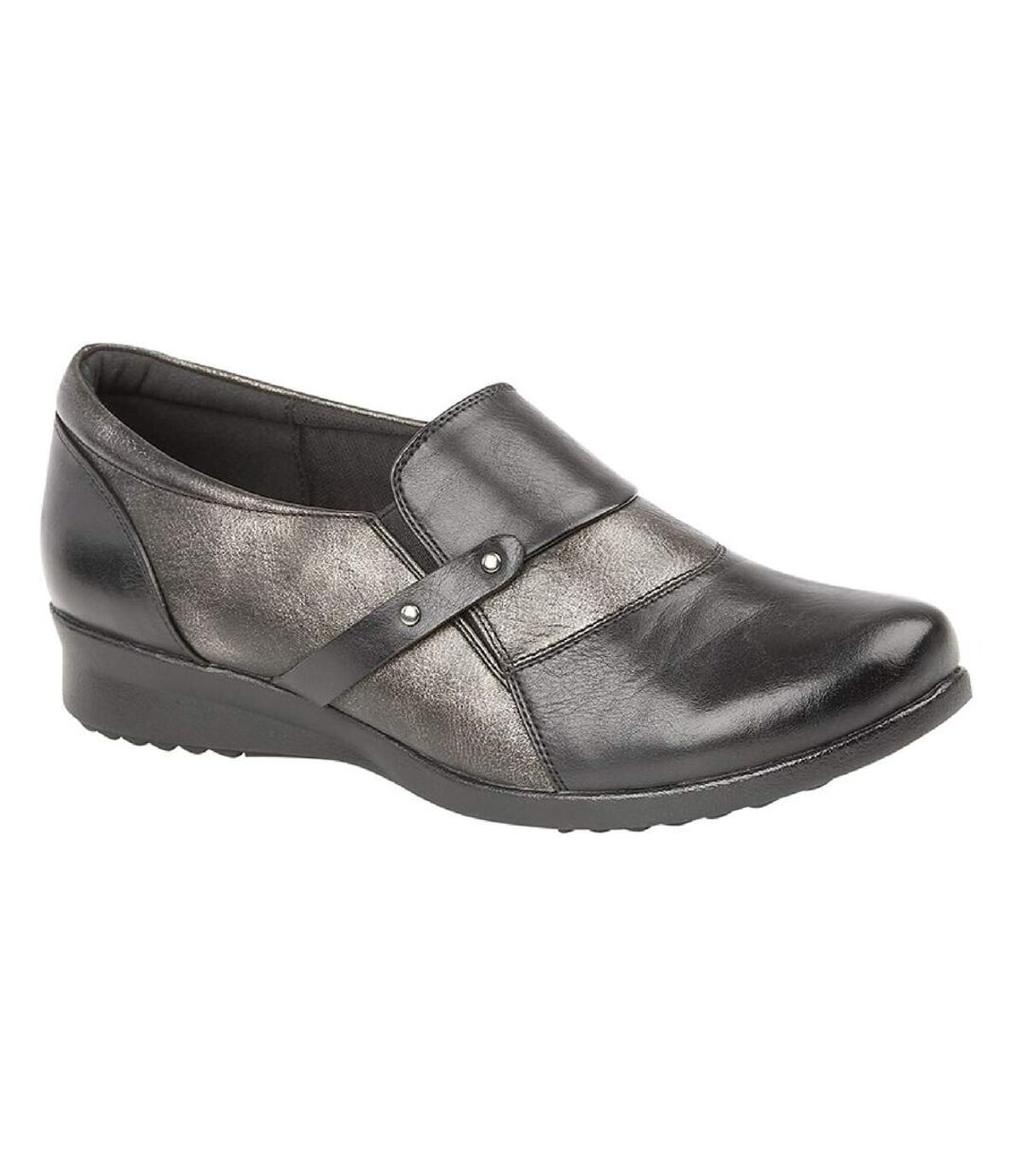 Boulevard Womens/Ladies Slip On Comfort Padded Shoe (Black/Pewter) - UTDF1488