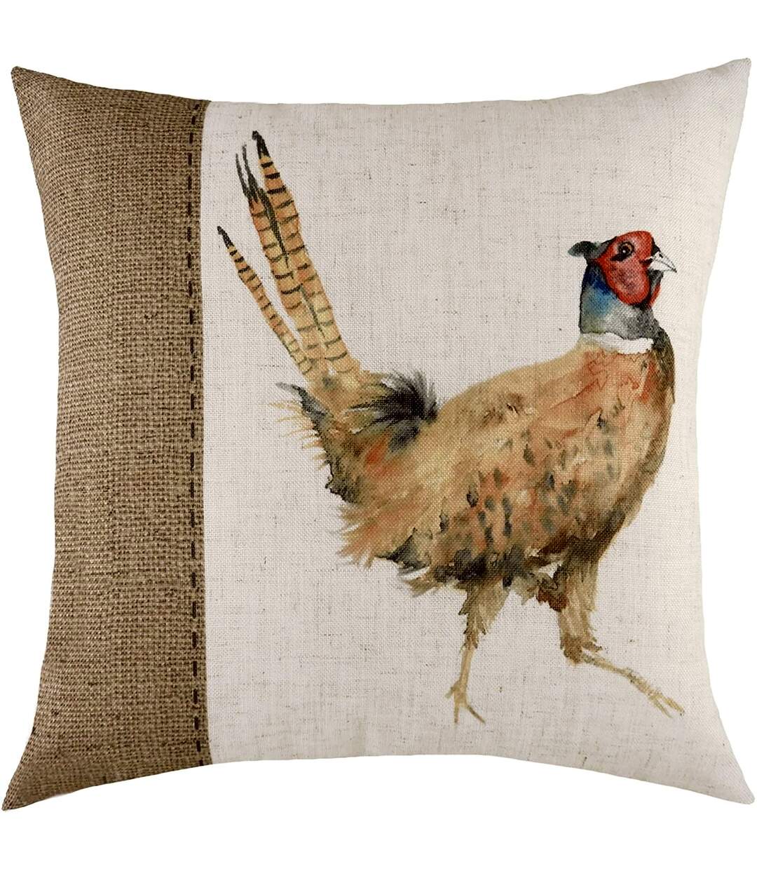 Hessian pheasant cushion cover 43cm x 43cm white/brown Evans Lichfield