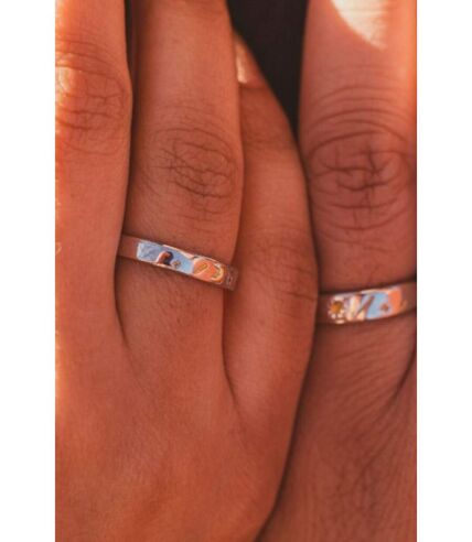 Adjustable Silver Couple Sun Star Promise Ring Set