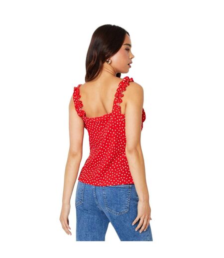 Womens/ladies polka dot frill detail petite tank top red Dorothy Perkins