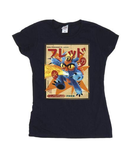Disney - T-shirt BIG HERO BAYMAX FRED NEWSPAPER - Femme (Bleu marine) - UTBI13108