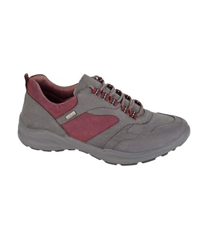 Womens/ladies glyndwr nubuck walking shoes grey/burgundy Aztrek