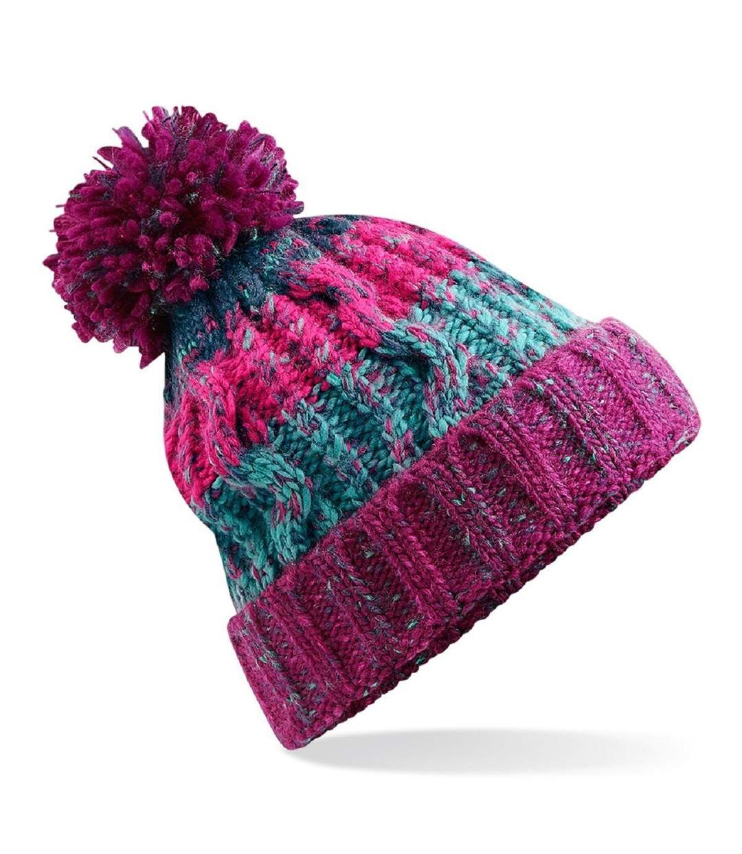 Bonnet à pompon adulte - B486 - rose fuchsia et multicolore-1