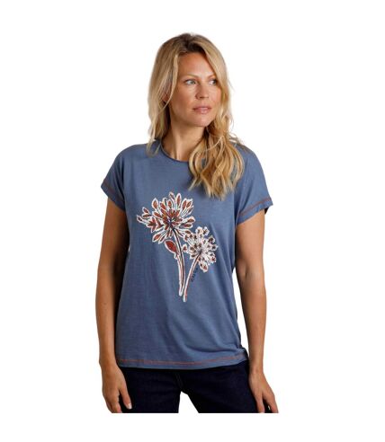 Womens/ladies seedheads graphic print slub organic t-shirt blue mirage Weird Fish